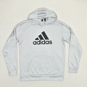 Adidas Men's Pullover Hoodie Center Logo Polyester Gray Size M Pockets Climawarm